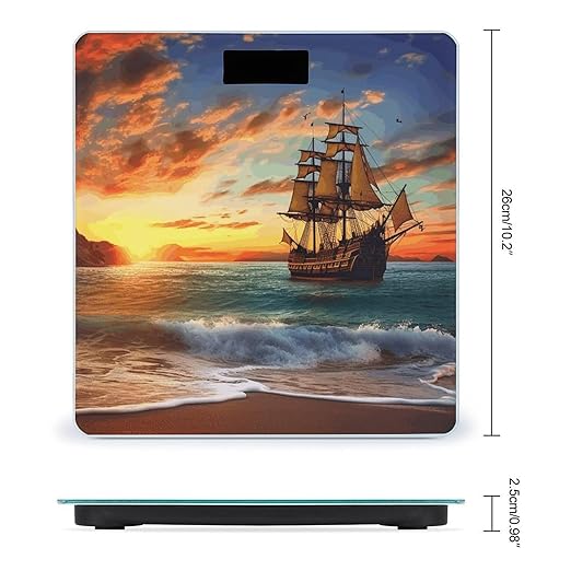 Pirate Ship in The SunsetScale for Body Weight with LCD High Precision Weighing Scales Fashion Sturdy Tempered Glass Weight Scales Easy-to-Read Digital Bathroom Scale for Daily 400lb