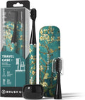 MIPOW Brush GO SlimPro i4 Electric Toothbrush Rechargeable Smart Ultra Sonic 3 Modes Travel Case &amp Ceramic Dock 60Day Battery Soft Bristles 2 Heads IPX7 Waterproof Color-Almonde Edition