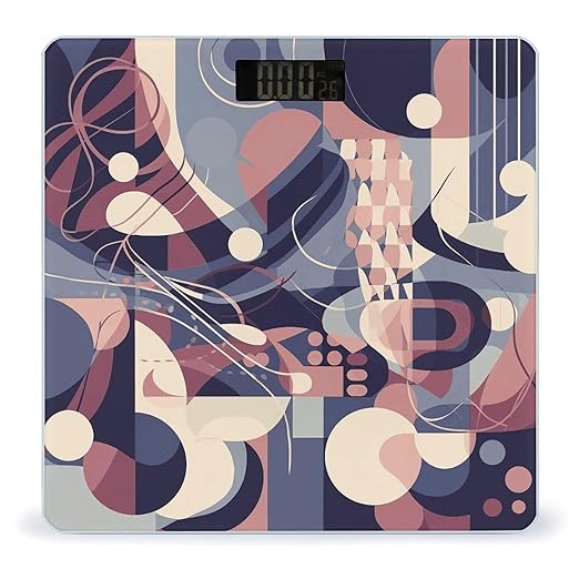 Abstract Geometric Lines Digital Bathroom Scale for Body Weight with High Precision Digital Weighing Scale with BMI Clear LCD Display and Step-On Measures Weight Up to 180kg