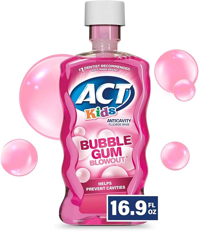 ACT Anticavity Kids Bubblegum Blowout Alcohol Free Fluoride Rinse 16.9 fl oz - Buy Packs and SAVE (Pack of 4)