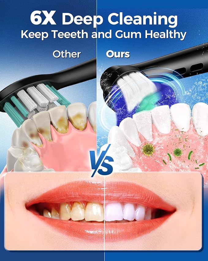 TEETHEORY Rotating Electric Toothbrush for Adults with 8 Brush Heads (2 Types) 4 Modes Deep Clean Electric Toothbrush with Rechargeable Power and 2 Min Smart Timer (1- Black with travelcase)
