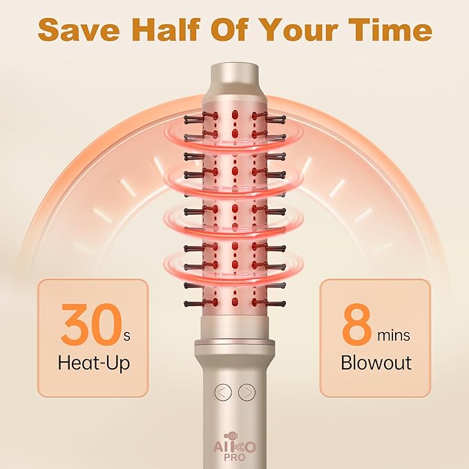 1.5 Inch Auto Rotating Curling Brush Spinning Heated Thermal Round Brush Volumizer 3 in 1 Ionic Hair Brush Styler for Long Medium Hair 3 Temp Settings 30S Fast Heat-Up Dual Voltage