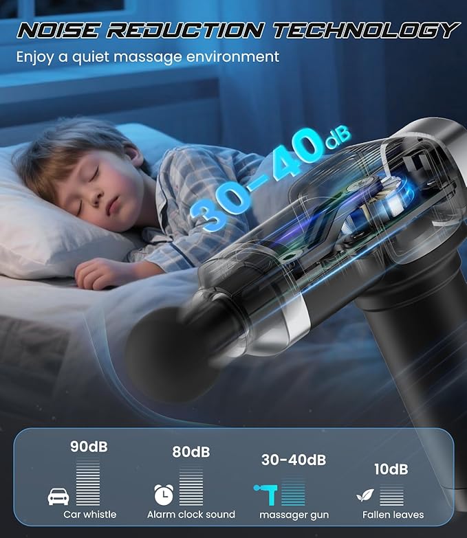 Deep Tissue Massage Gun Portable Percussion Muscle Massager with 30 Speeds &amp 6 Attachments Handheld Electric Back &amp Neck Massager for Pain Relief