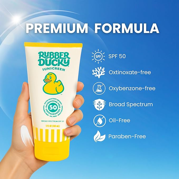 Rubber Ducky | Vitamin E Sunscreen with SPF 50 Water-Resistant Sunscreen for Face and Body | Broad Spectrum Lotion Oil-Free Moisturizing Alternative for Moisturizing Sunblock (2pcs. 5oz)