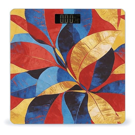 Abstract Art Leaves Weight ScaleClear LED Display Bathroom Digital Weighing ScaleTempered Glass Digital Bathroom Scale for Body Weight Capacity Up to 400 Lbs