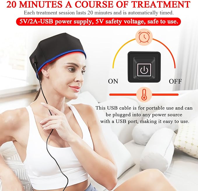 Red Light Cap for Hair Regrowth Light Therapy Hat for Hair Growth in Women and Men Portable Hair Growth Cap Hot Compress Physiotherapy Hair CareBlue