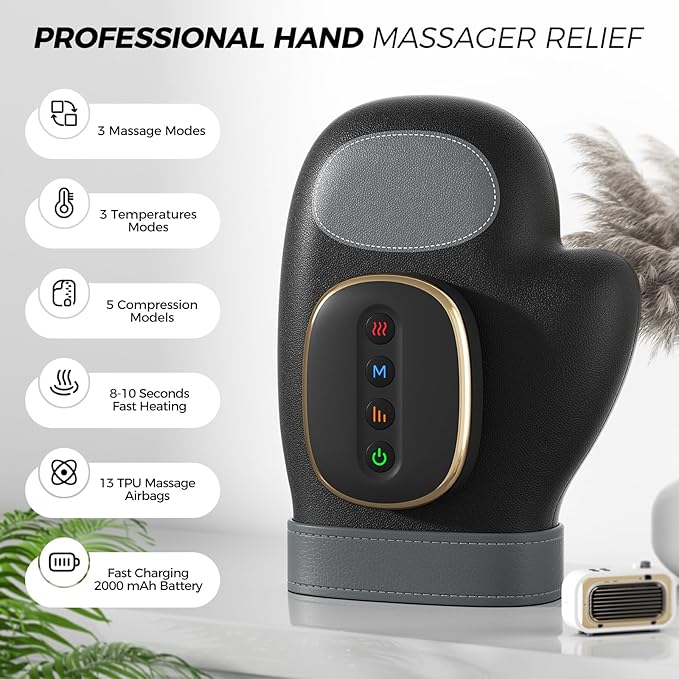 WUX Hand Massager with Heat Compression Relief 3 Massage 4 Temperatures 5 Compression Models Therapy Glove Arthritis &amp Wrist Carpal Tunnel Muscles Pressure Point Therapy Ideal Gifts for Women/M