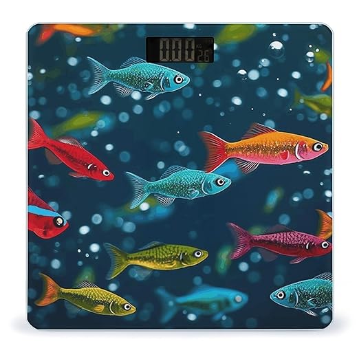 Underwater Colorful Minnows Bathroom Scale for Body Weight Bathroom Weighing Scale with Backlit LCD Display Highly Accurate Measures Weight Up to 180kg