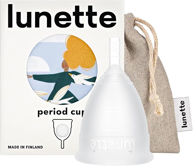 Lunette Menstrual Cup Reusable BPA Free Period Cup with 12-Hour Leak Free Comfort - Soft 100% Medical-Grade Silicone - Eco-Friendly Pad &amp Tampon Alternative – Vegan - Made in Finland - Size 2 Clea