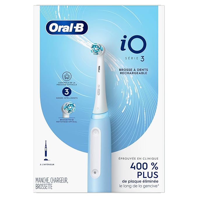 Oral-B Rechargeable Electric Toothbrush iO3 Clean &amp Protect 3 Cleaning Modes Visual Pressure Sensor to Protect Gums Blue