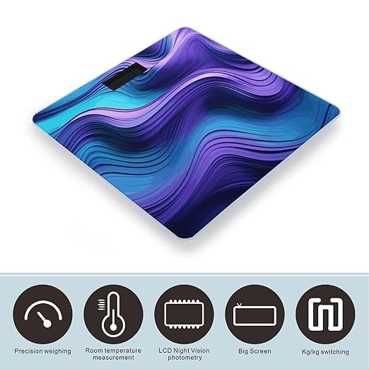 Wavy Purple Scale for Body Weight Anti-Slip Digital Bathroom Scale Sturdy Toughened Glass Weighing Scales High Precision Safe Rounded Corners Smart Scales