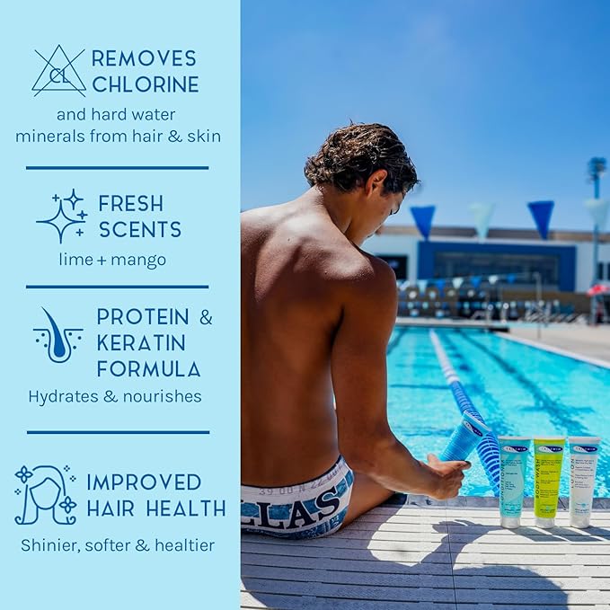 TRISWIM Swim Care Set | Chlorine Removal Shampoo &amp Chlorine Removal Body Wash 8.5 fl oz Each | Aloe Vera Formula | Removes Chlorine Restores Hair &amp Soothes Skin