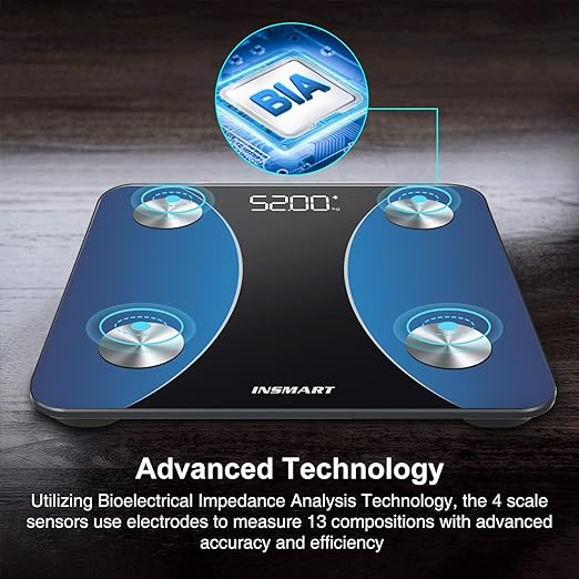INSMART Smart Scale for Body Weight Digital Bathroom Scale with BMI Muscle Mass Bluetooth Body Fat Scale17 Body Composition Analyzer with Smart APP Sync Weight Scale 400 lbs- Blue