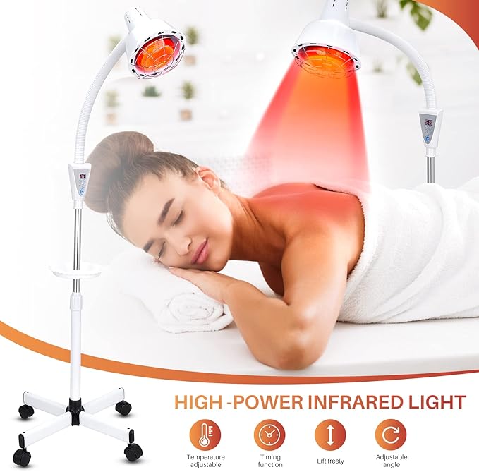 Infrared Light Therapy 275W Red Infrared Therapy Lamp for Body or Pain Therapy Device with Timer and Adjustable Height Stand