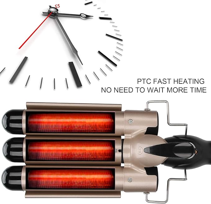 Hair Curling Tongs 3 Hair Curler Tourmaline Hair Curling Iron with 2 Temperature Class Quick Heating Electric Hair Waver Hair Styling Tool Golden Hair Crimpers(28mm)