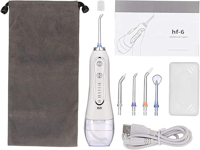 Rechargeable Water Dental Flosser Cordless: Power Teeth Cleaner with USB Cable IPX7 Waterproof Flosser for Oral Bridges Care with 5 Mode 300ML Detachable Water Tank