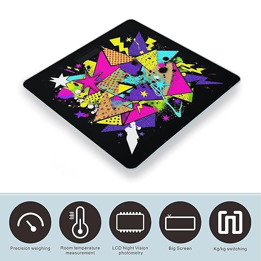 Smart Scale for Body Weight Automatic Switch Digital Bathroom Weighing Scale Colorful Black Dots Geometric Stripes 80s 90s Style