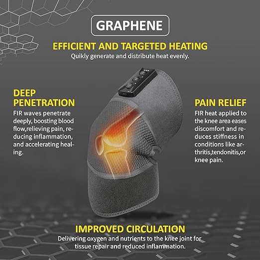 Graphene Heating Knee Pad with Vibration &amp Timer – USB Type-C Heated Knee Wrap with 3 Heat Levels &amp 2 Vibration Modes Adjustable Strap &amp Breathable Mesh for Relaxing Warmth and Comfort