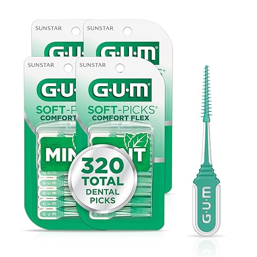 GUM Soft-Picks Comfort Flex Mint Dental Picks for Teeth Cleaning Health Disposable Interdental Brushes with Convenient Carry Case Dentist Recommended 80 Count (Pack of 4) 320 Total