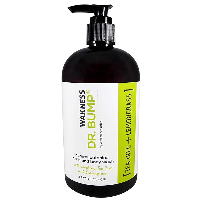Waxness Dr. Bump Botanical Hand &amp Body Wash Tea Tree &amp Lemongrass 16 fl oz (480 ml) – Gentle Botanical Cleanser – Professional Skin Care – Made in USA