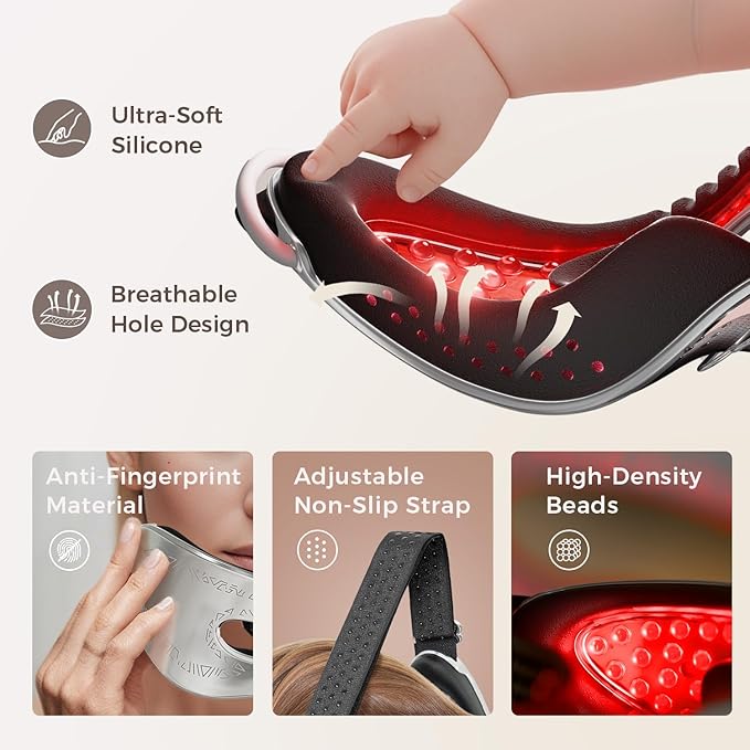 Red Light Therapy for Eyes Under Eye Red Light Eye Mask for Fine Lines Eye Bags 3 Modes Face Mask Device Infrared Light Therapy for Dark Circles Visual Wellness Eye Fatigue Jet Lag