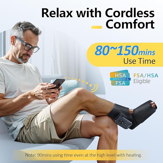 Comfytemp Air Compression Therapy Device K1007 Portable Foot Massager with Heat Cordless Ankle Massage Boot for Pain Relief and Circulation Ideal for Men Women Seniors (Fit Size 6 to 10)