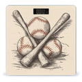 Hand Drawn Baseball Bats and Ball Weight ScaleClear LED Display Bathroom Digital Weighing ScaleTempered Glass Digital Bathroom Scale for Body Weight Capacity Up to 400 Lbs