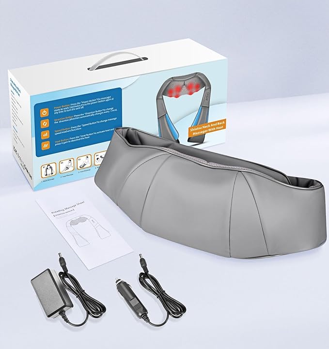 Shiatsu Neck and Back Massager with Heat Deep Tissue 4D Kneading Massage Pillow for Neck Back Shoulder Leg Body Muscle Pain Relief Use at Home Office Car