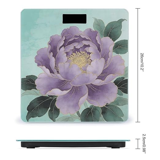 Green Peaks and Purple Flowers Smart Scale for Body Weight Digital Bathroom Scale Toughened Glass Weight Scale with Large LCD Backlight Display High Precision Scales Weighing Machine