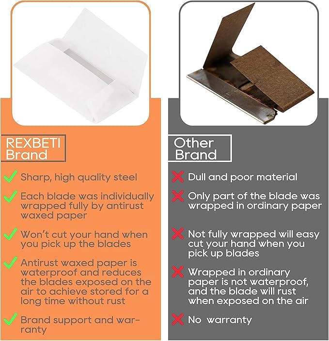 REXBETI 800PCS Single Edge Razor Blades Industrial Scraper Razor Blades Replacement Box Cutter Blades Suitable for Removing Labels Decals Stickers