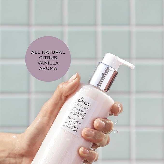 EVER Lavish Ultra Rich Hydrating Body Wash – Shea Butter Argan &amp Coconut Oils with Superfruit Antioxidants &amp Hyaluronic Acid – Moisturizing Citrus-Vanilla Scent 10 fl oz
