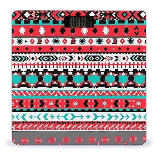 Men's Smart Scale for Body Weight Digital Bathroom Weighing Scale Automatic Switch Energy Saving Scale Geometric Indiana Western Southwest Tribal Ethnic Aztec Red Turquoise