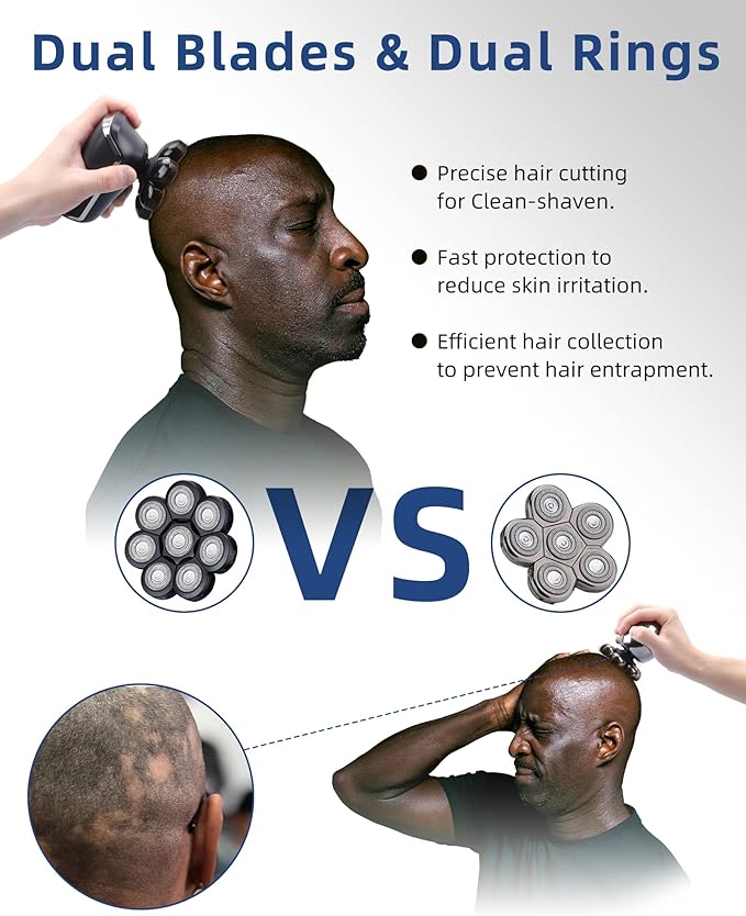Head Shaver 8D - Electric Razor for Bald Men With Wet and Dry - Cordless Rechargeable Ergonomic Design - Multifunctional