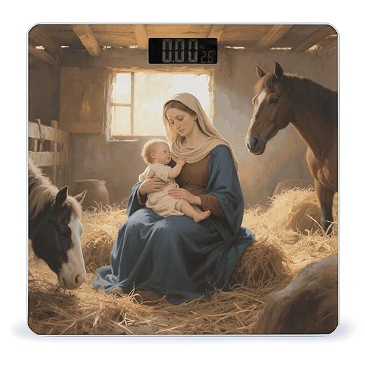 Virgin Mother Mary Weight Scale Large Digital Bathroom Scales with Bright LED Display Non Slip Digital Scale and Step On Fashion Weighing Machine for Body