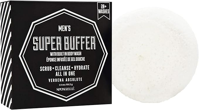 SPONGELLÉ Men’s Supreme Super and Extreme Buffer Set | Dual-Sided Scrubber &amp Body Wash Infused | Deep Cleansing &amp Exfoliating | 20+ Washes