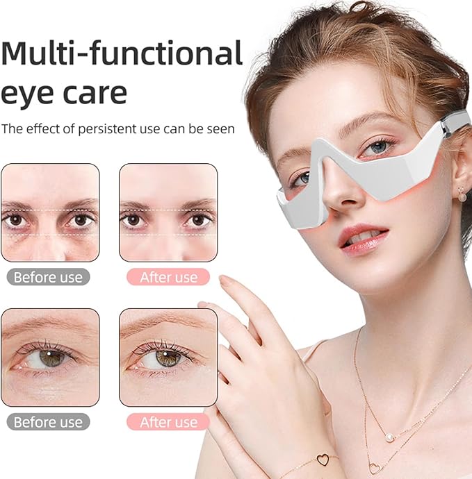 Red Light Therapy Glasses Microcurrent Eye Massager Device Red Light Eye Mask for Eye Bags Dark Circles Puffiness Wrinkles Fine Lines