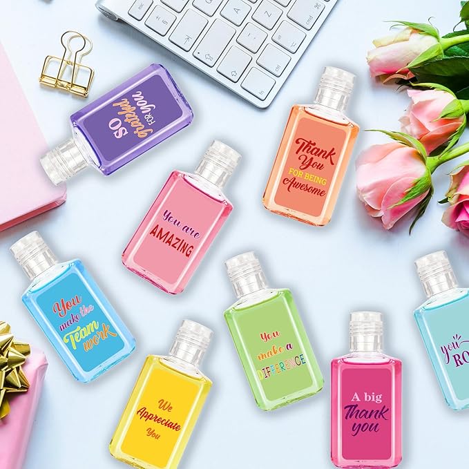 50 Pcs Thank You Mini Hand Sanitizer Bulk Employee Appreciation Gift Inspirational Small Hand Sanitizer 1fl oz Travel Size Hand Soap for Team Coworker Friends Teacher Valentine (Colorful)