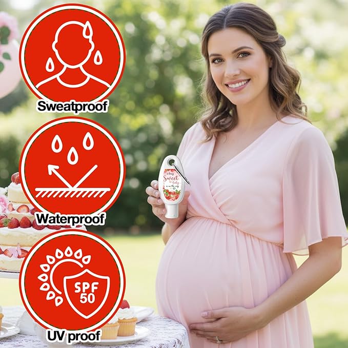 Leelosp 30 Pcs Mini Sunscreen Spf 30 with Carabiner Bulk Travel Size 1 Fl oz Water Resistant Sunblock Lotion Party Favors for Guests Berry Sweet Baby Shower Strawberry Theme Gifts