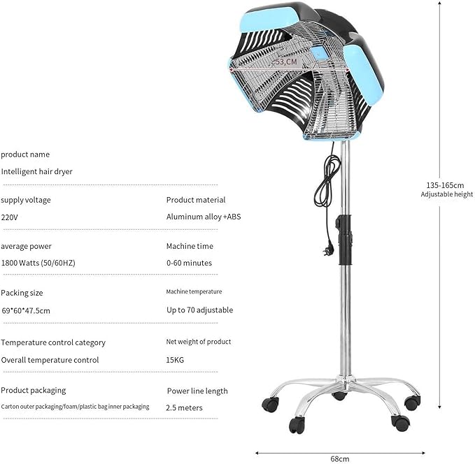 Multifunctional Intelligent Hair Dryer 1800W Freestanding Infrared Hair Dryer/Steamer 0-60min Timer 20-70℃ Professional Color Processor for Beauty Salon Home