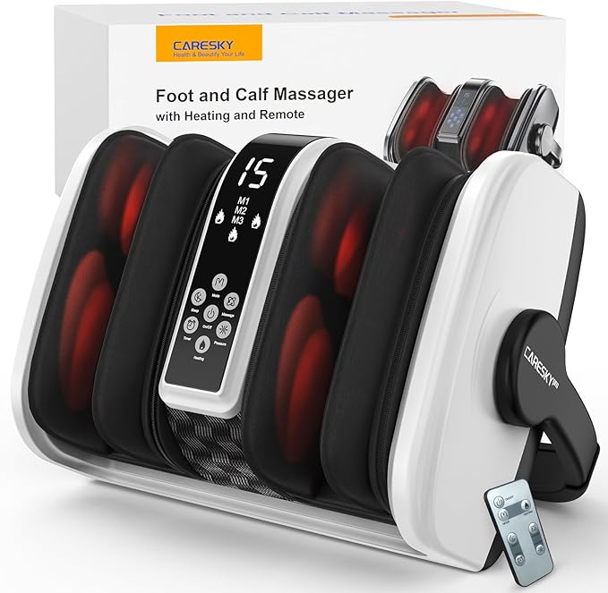 CARESKY® Foot Massager with Heat Shiatsu Foot Massager for Plantar Fasciitis Neuropathy Circulation and Pain Relief Remote Deep Kneading for Foot Calf