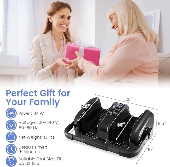 Giantex Foot Massager with Heat and Remote Control Calf Massager with 3 Massage Settings Timer Washable Cover Adjustable Stand Foot Massage Machine for Calf Arms Relax Gift for Women Men (Black)