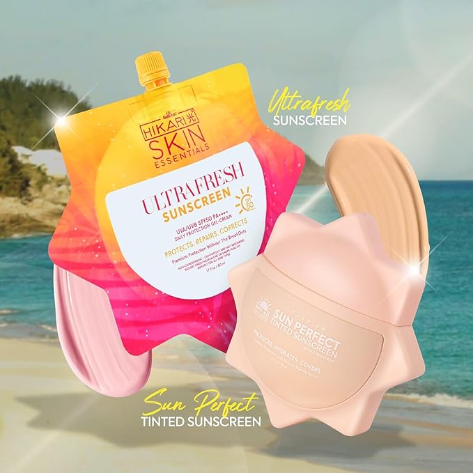 HikariSkinEssentials Ultrafresh and Sun Perfect Sunscreen Set SPF 50 PA+++ Daily Protection Gel-Cream Tinted Formula