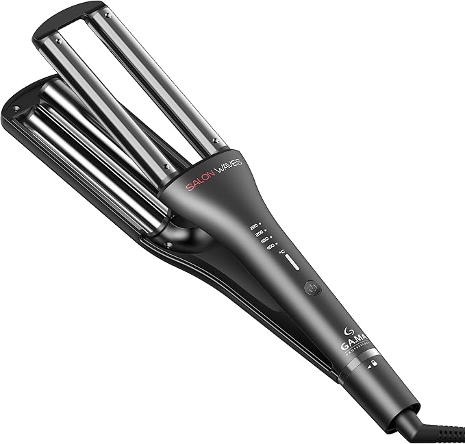 GA.MA Salon Waves LED Curling Iron Adjustable 4‑Size Titanium Wave Barrels (0.67–0.98″) LED Display Auto‑Off Dual Voltage