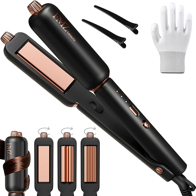 FMZ Flat Iron Hair Straightener Crimper Curler 4 in 1 Professional Ionic Hair Styling Irons for Straightening Crimping Curling Fast Heating Dual Voltage Mini and Portable for Women Travel Home