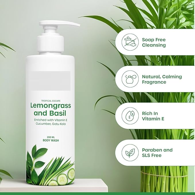 SH Lemongrass &amp Basil Body Wash Cleanses Nourishes and Refreshes Hydrates and Softens Skin Natural Glow | 200ml