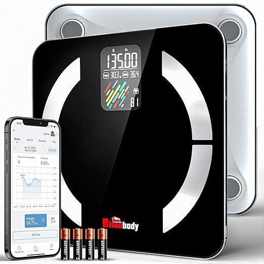 Smart Digital Bathroom Body Scale | Large Display Accurate Result | 22 Metrics Including Cardiac Index Heart Rate Body Fat Lean Body Mass | Tempered Glass App Support Bluetooth