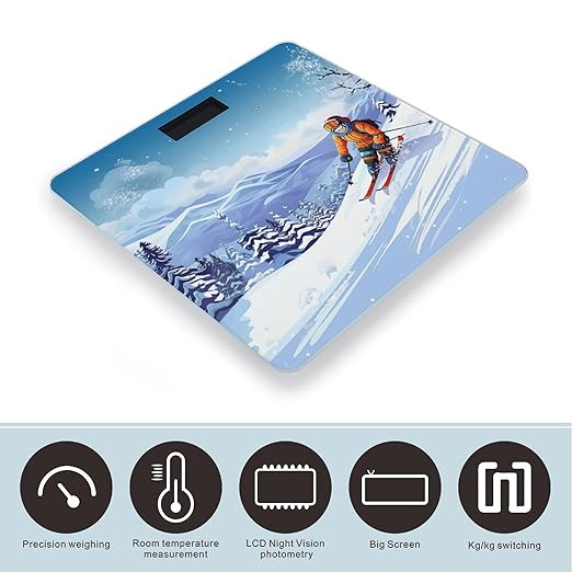 Winter Skiing Bathroom Scale Large LCD Backlight Display Digital Scale Rounded Corners Body Scales Automatic Power On/Off Bathroom Scales for Home Bedrooms
