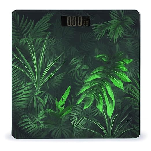 Green Tropical Jungle Plant Smart Scale for Body Weight Accurate Bathroom Scale with LED Display Digital Weight Scales Weighing Machine High Precision Scales for Bath Home