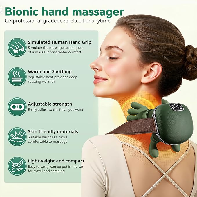 Neck and Shoulder Massager - Bionic Heated Massager Cordless Portable Electric Shiatsu Massager Deep Tissue 4D Kneading Massage Simulated Human fingers Design for Pain Relief and Muscle Relax