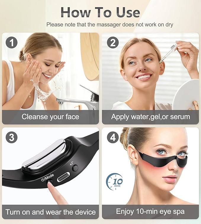 Under-Eye Red Light Therapy Glasses Rechargeable Therapy Device Microcurrent Eye Massager Eyes Bag Remover for Dark Circles Eye Bags &amp Wrinkles